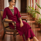 Elegant Magenta Textured Kurta with Black Gold Brocade V-Neck Panel & Contrast Sleeve Cuffs