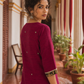 Elegant Magenta Textured Kurta with Black Gold Brocade V-Neck Panel & Contrast Sleeve Cuffs