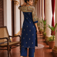 Elegant Navy Blue Cotton Kurta with Madhubani Print Yoke, Contrast Sleeves & Gold Embroidered Booti Detailing