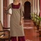 Elegant Beige Cotton Kurta with Maroon Embroidered Yoke, Gold Buttons & Coordinated Palazzo