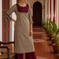 Elegant Beige Cotton Kurta with Maroon Embroidered Yoke, Gold Buttons & Coordinated Palazzo