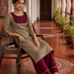 Elegant Beige Cotton Kurta with Maroon Embroidered Yoke, Gold Buttons & Coordinated Palazzo