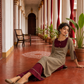 Elegant Beige Cotton Kurta with Maroon Embroidered Yoke, Gold Buttons & Coordinated Palazzo