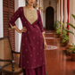 Elegant Maroon Cotton Kurta with Contrasting Beige Embroidered Yoke & Sequin Detailing