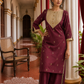 Elegant Maroon Cotton Kurta with Contrasting Beige Embroidered Yoke & Sequin Detailing