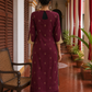 Elegant Maroon Cotton Kurta with Contrasting Beige Embroidered Yoke & Sequin Detailing