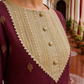 Elegant Maroon Cotton Kurta with Contrasting Beige Embroidered Yoke & Sequin Detailing