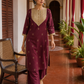 Elegant Maroon Cotton Kurta with Contrasting Beige Embroidered Yoke & Sequin Detailing