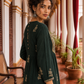 Bottle Green Cotton Kurta with Madhubani Print Yoke Panel & Floral Embroidered Sleeves