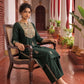 Bottle Green Cotton Kurta with Madhubani Print Yoke Panel & Floral Embroidered Sleeves