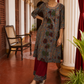 Elegant Blue Cotton kalamkari Kurta with hand work Sequin Mirror Embellished Neckline & Contrast Maroon Piping