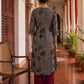 Elegant Blue Cotton kalamkari Kurta with hand work Sequin Mirror Embellished Neckline & Contrast Maroon Piping