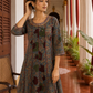 Elegant Blue Cotton kalamkari Kurta with hand work Sequin Mirror Embellished Neckline & Contrast Maroon Piping