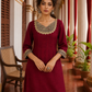 Elegant Maroon Kurta with Madhubani Print Yoke, Sequinned Scalloped Lace Trim & Matching Palazzo Set