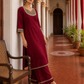 Elegant Maroon Kurta with Madhubani Print Yoke, Sequinned Scalloped Lace Trim & Matching Palazzo Set