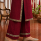 Elegant Maroon Kurta with Madhubani Print Yoke, Sequinned Scalloped Lace Trim & Matching Palazzo Set
