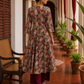 Elegant Maroon rayon & Floral Print Wrap Dress with Sequin Fringe Neckline & Embellished Sleeve Cuffs