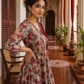 Elegant Maroon rayon & Floral Print Wrap Dress with Sequin Fringe Neckline & Embellished Sleeve Cuffs