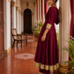 Timeless Maroon Anarkali Kurta Set with Madhubani Floral Yoke, Sequin Embellishment & Matching Dupatta
