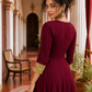 Timeless Maroon Anarkali Kurta Set with Madhubani Floral Yoke, Sequin Embellishment & Matching Dupatta