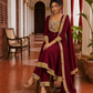Timeless Maroon Anarkali Kurta Set with Madhubani Floral Yoke, Sequin Embellishment & Matching Dupatta