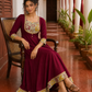Timeless Maroon Anarkali Kurta Set with Madhubani Floral Yoke, Sequin Embellishment & Matching Dupatta