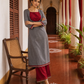 Timeless Grey Khun Kurta with Maroon Embroidered Yoke Panel & Contrast Border Sleeves