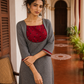 Timeless Grey Khun Kurta with Maroon Embroidered Yoke Panel & Contrast Border Sleeves