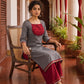 Timeless Grey Khun Kurta with Maroon Embroidered Yoke Panel & Contrast Border Sleeves