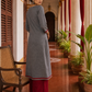 Timeless Grey Khun Kurta with Maroon Embroidered Yoke Panel & Contrast Border Sleeves