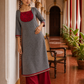 Timeless Grey Khun Kurta with Maroon Embroidered Yoke Panel & Contrast Border Sleeves