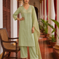 Elegant pista Green Kurta with Golden Floral brocade Yoke, appliqué Sleeve hem