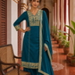 Elegant Teal Cotton Kurta with Beige Kutch-Work hand Embroidered Madhubani Yoke and Mirror Work Detailing