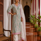 Elegant Off-White Floral Printed Kurta with Pink hand embroidered V-Neck patch
