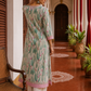 Elegant Off-White Floral Printed Kurta with Pink hand embroidered V-Neck patch