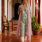 Elegant Off-White Floral Printed Kurta with Pink hand embroidered V-Neck patch