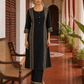 Elegant Black Cotton sil Kurta with Banarasi Panel Border embellished with gold laces