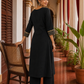 Elegant Black Cotton sil Kurta with Banarasi Panel Border embellished with gold laces