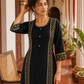 Elegant Black Cotton sil Kurta with Banarasi Panel Border embellished with gold laces