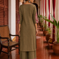 Elegant Dark Gold Cotton silk Kurta with Contrast Magenta Gold Embroidered V-Neck brocade Yoke and Coordinated Sleeve Cuffs