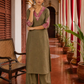 Elegant Dark Gold Cotton silk Kurta with Contrast Magenta Gold Embroidered V-Neck brocade Yoke and Coordinated Sleeve Cuffs