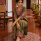 Elegant Dark Gold Cotton silk Kurta with Contrast Magenta Gold Embroidered V-Neck brocade Yoke and Coordinated Sleeve Cuffs