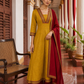 Vibrant Mustard Yellow Cotton Anarkali Kurta with Contrast red Border
