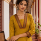 Vibrant Mustard Yellow Cotton Anarkali Kurta with Contrast red Border