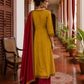Vibrant Mustard Yellow Cotton Anarkali Kurta with Contrast red Border
