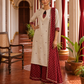 Elegant Beige Textured Kurta with Maroon Keyhole Neckline, Mirror Work & Bandhani Print Palazzo Set