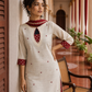 Elegant Beige Textured Kurta with Maroon Keyhole Neckline, Mirror Work & Bandhani Print Palazzo Set