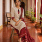 Elegant Beige Textured Kurta with Maroon Keyhole Neckline, Mirror Work & Bandhani Print Palazzo Set