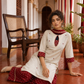 Elegant Beige Textured Kurta with Maroon Keyhole Neckline, Mirror Work & Bandhani Print Palazzo Set