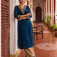 Elegant Teal Blue Georgette Kurta with Heavy Gold embroidered border V-Neck Yoke & Matching Sleeve Cuffs